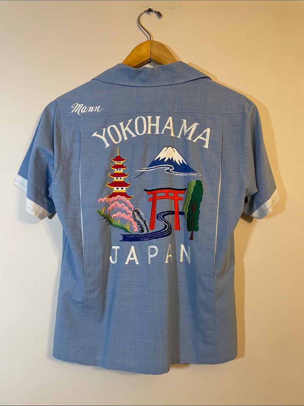 Vtg 50s 60s Matsuo Yokohama Japan Souvenir Bowling Shirt Embroidered